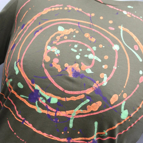 Spiral Splatter Print - Hand printed art shirt - Khaki Xtra Small MP.Kh.XS1 | ElRat Designs