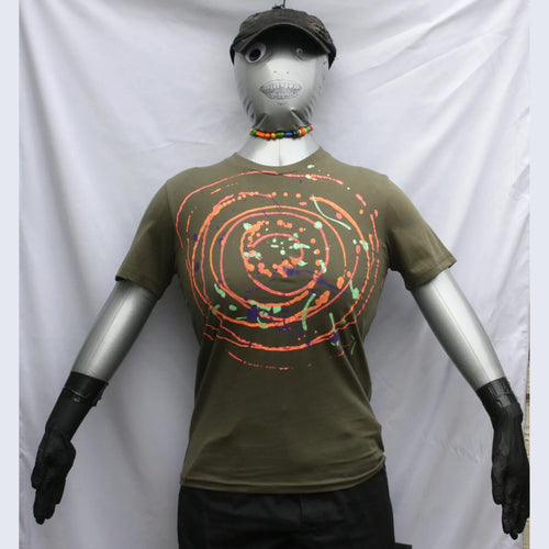 Spiral Splatter Print - Hand printed art shirt - Khaki Xtra Small MP.Kh.XS1 | ElRat Designs