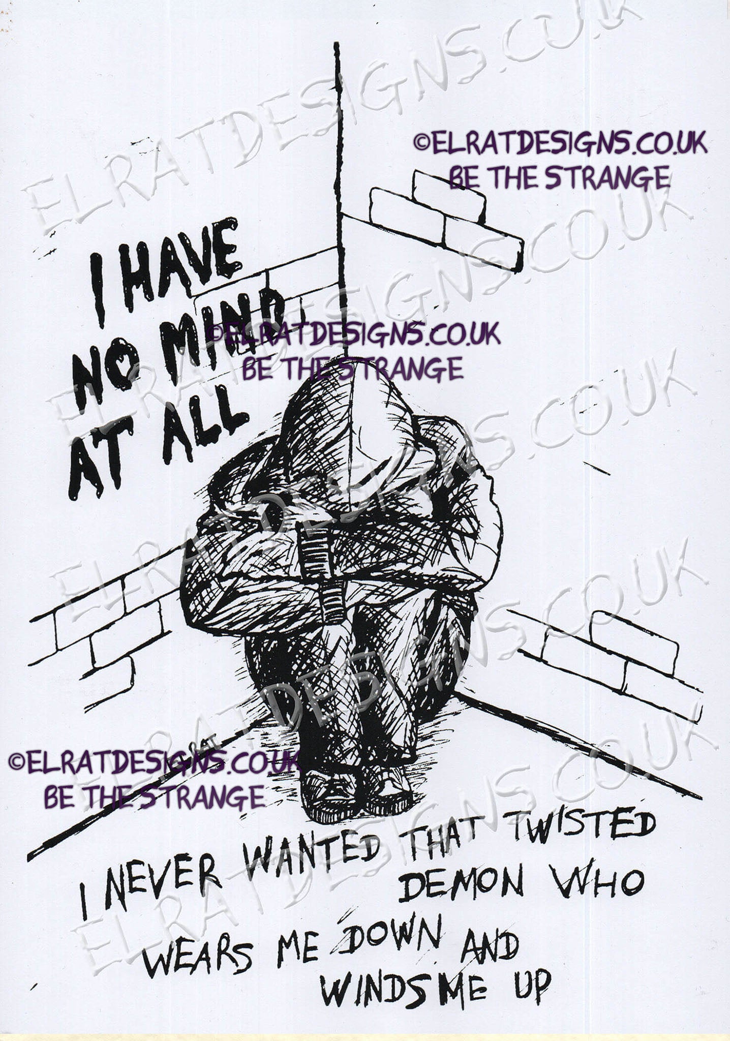 Hand drawn by ElRat, "Human" Original Art Print. Including Kristin Hersh Quotes. Only from ElRat Designs - hero -  elratdesigns.co.uk