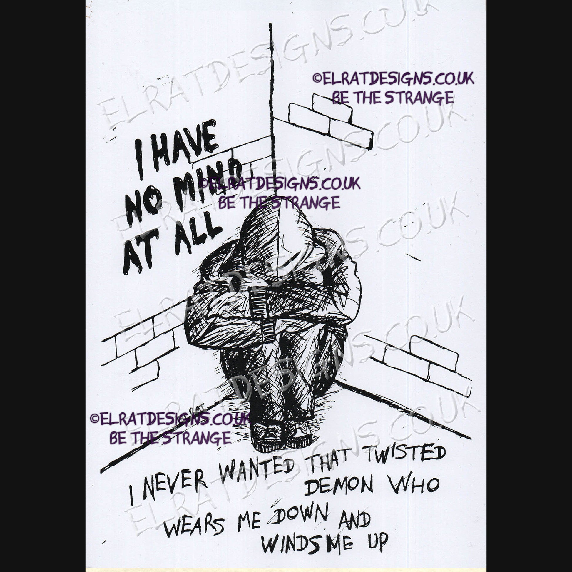 Hand drawn by ElRat, "Human" Original Art Print. Including Kristin Hersh Quotes. Only from ElRat Designs - gallery-skip - elratdesigns.co.uk