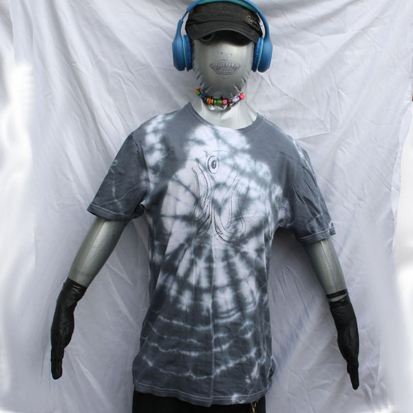 Octoclops Hand-Drawn Cephalopod Tee - Medium Misprint - White/Black Tie-Dye | ElRat Designs