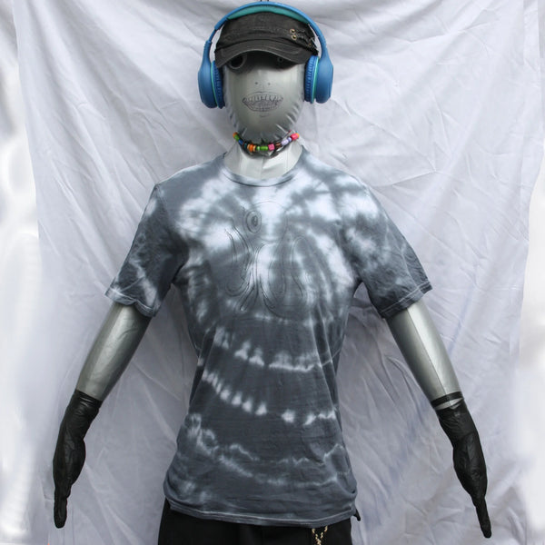 Octoclops Hand-Drawn Cephalopod Tee - Small #2 Misprint - White/Black Tie-Dye | ElRat Designs