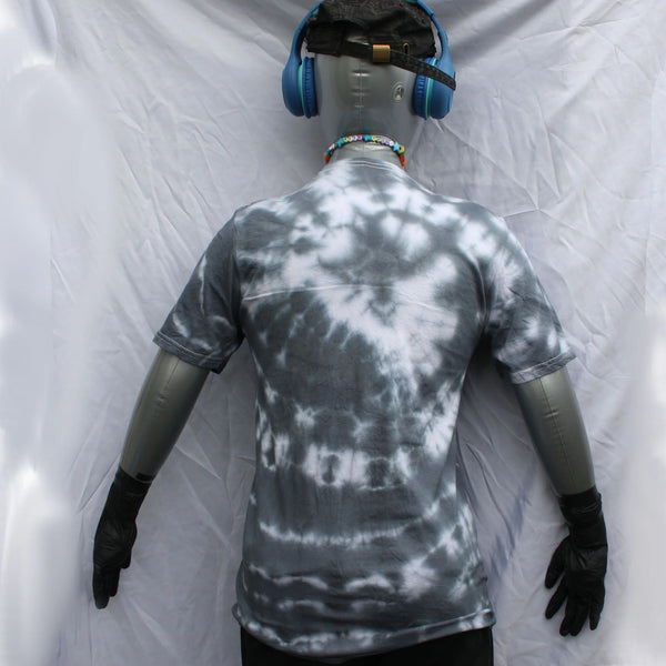 Octoclops Hand-Drawn Cephalopod Tee - Small #1 Misprint - White/Black Tie-Dye | ElRat Designs