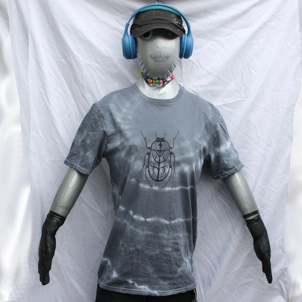 Vine Beetle - Hand-Drawn Bug - Medium #1 Misprint - White/Black Tie-Dye | ElRat Designs