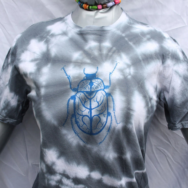 Vine Beetle - Hand-Drawn Bug - Medium #1 Misprint - White/Black Tie-Dye | ElRat Designs