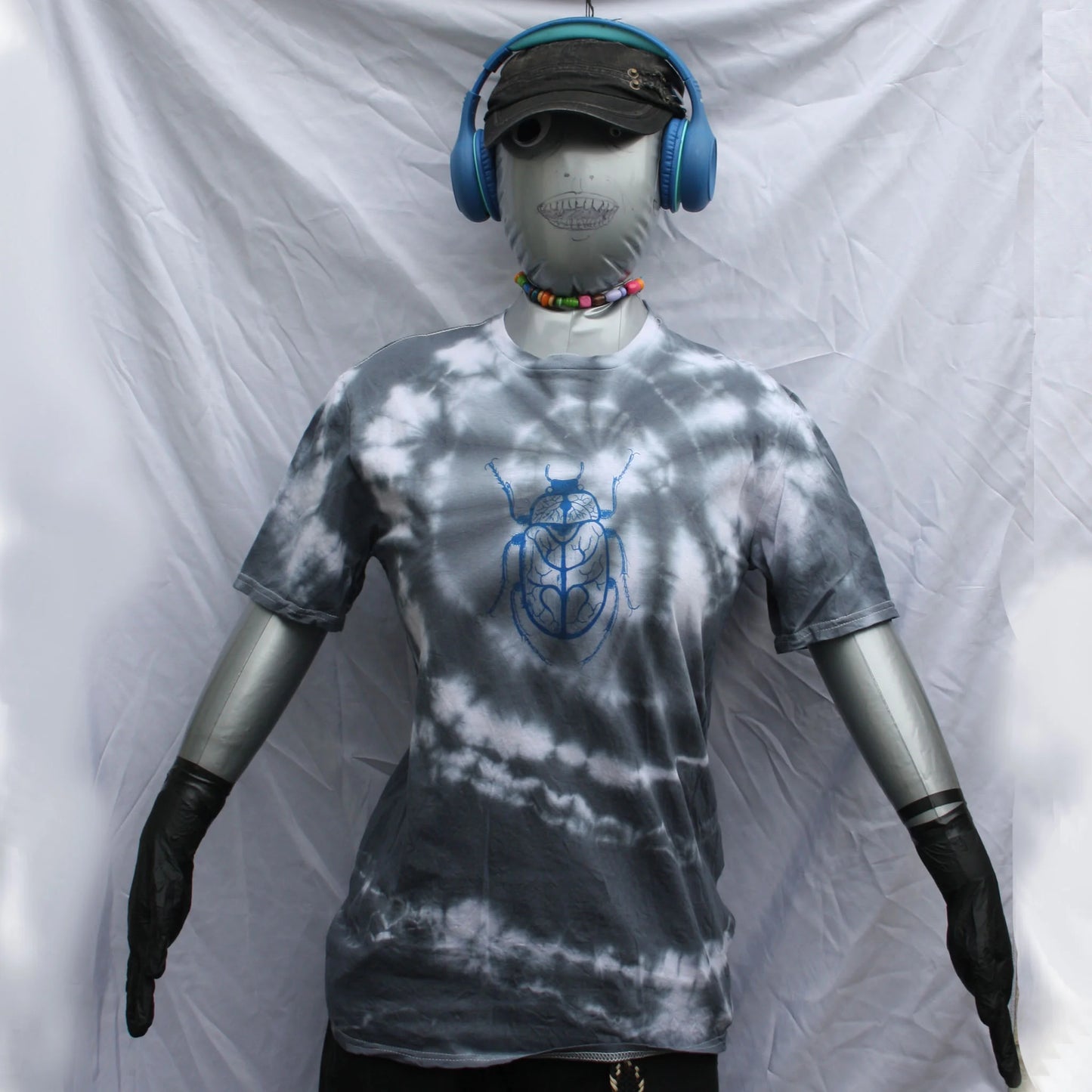 Vine Beetle - Hand-Drawn Bug - Medium #1 Misprint - White/Black Tie-Dye | ElRat Designs
