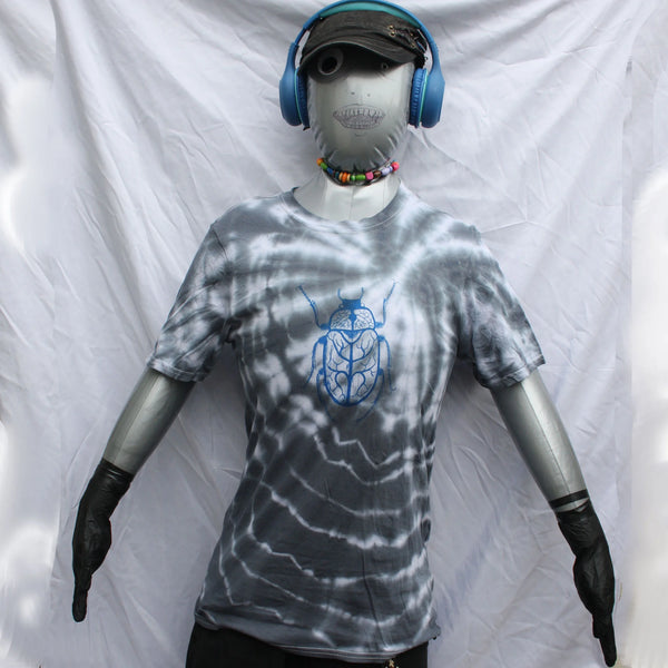 Vine Beetle - Hand-Drawn Bug - Small #1 Misprint - White/Black Tie-Dye | ElRat Designs