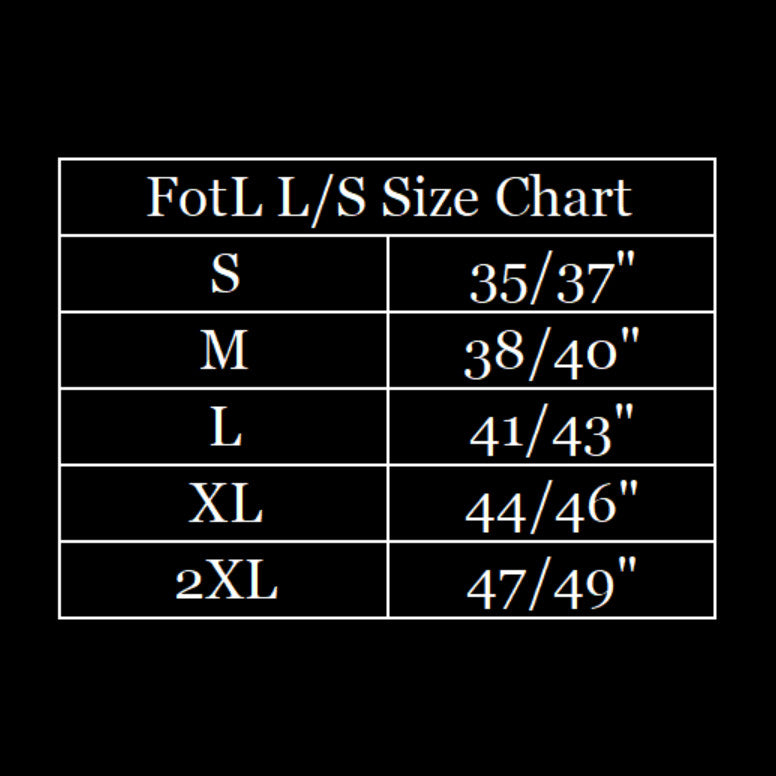 Fruit of the loom super premium long sleeve size chart