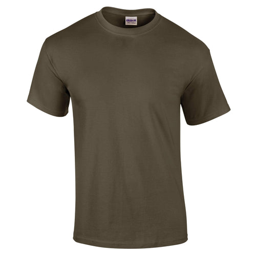 Blank Gildan Softstyle Military Green T-shirt, 100% cotton fabric, showcasing a classic, comfortable fit for custom prints or personal designs. (gd001_MillitaryGreen_FRONT)