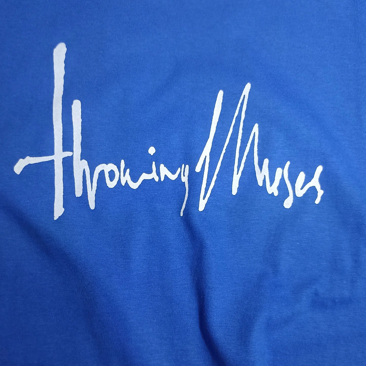 Throwing Muses 1986 logo - Screen printed T-Shirt - ElRatDesigns - T-Shirt in Royal Blue with white water based ink