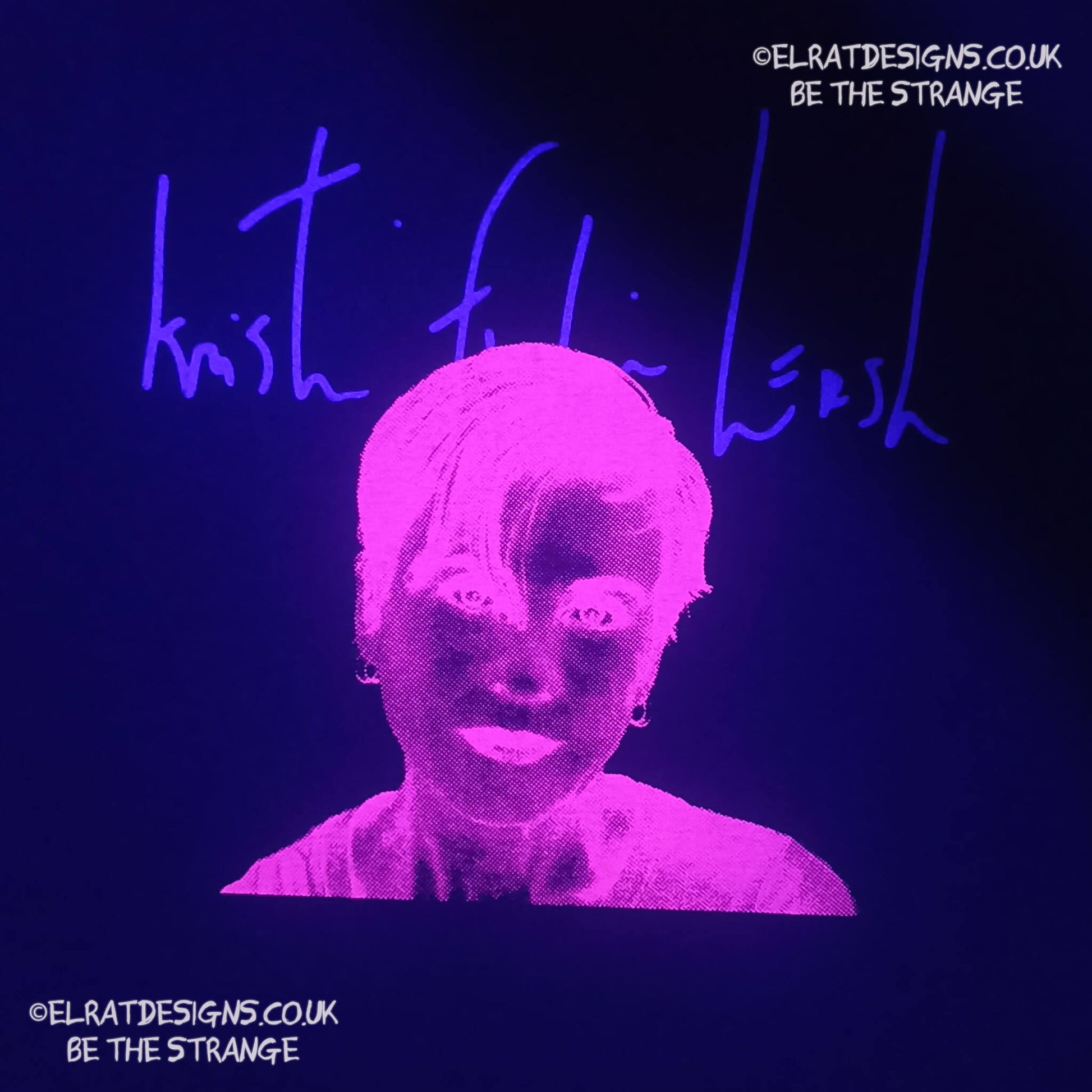 Kristin fn Hersh, KFH, halftone lairy portrait, fluorescent t-shirt, only from ElRat Designs - elratdesigns.co.uk