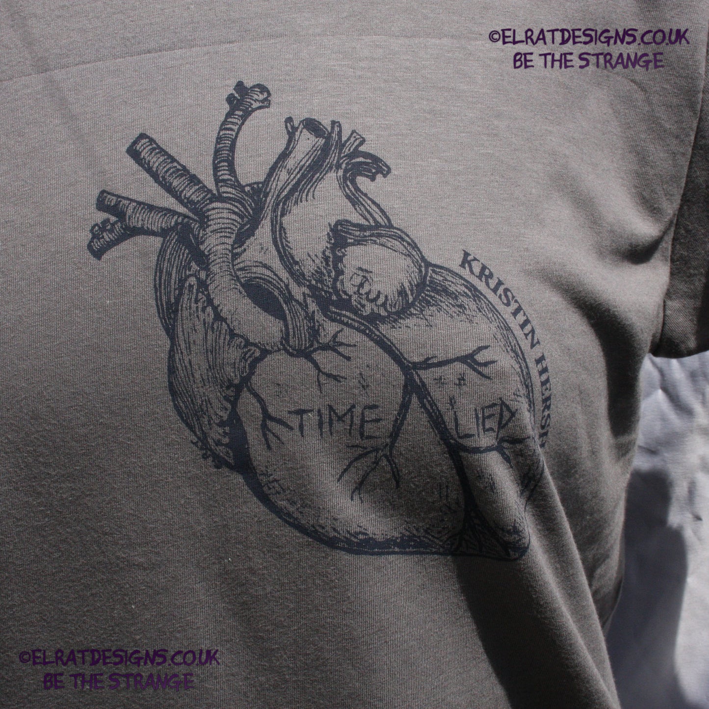 Kristin Hersh - Reflections on the Motive Power of Fire, "Time Lied" anatomical heart T-shirt, Black Heart Edition, by ElRat designs - elratdesigns.co.uk