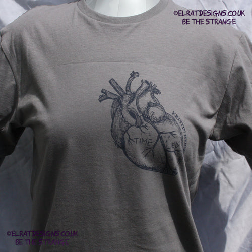 ElRat Kristin Hersh - Reflections on the Motive Power of Fire, "Time Lied" anatomical heart T-shirt, Black Heart Edition, by ElRat designs - elratdesigns.co.uk