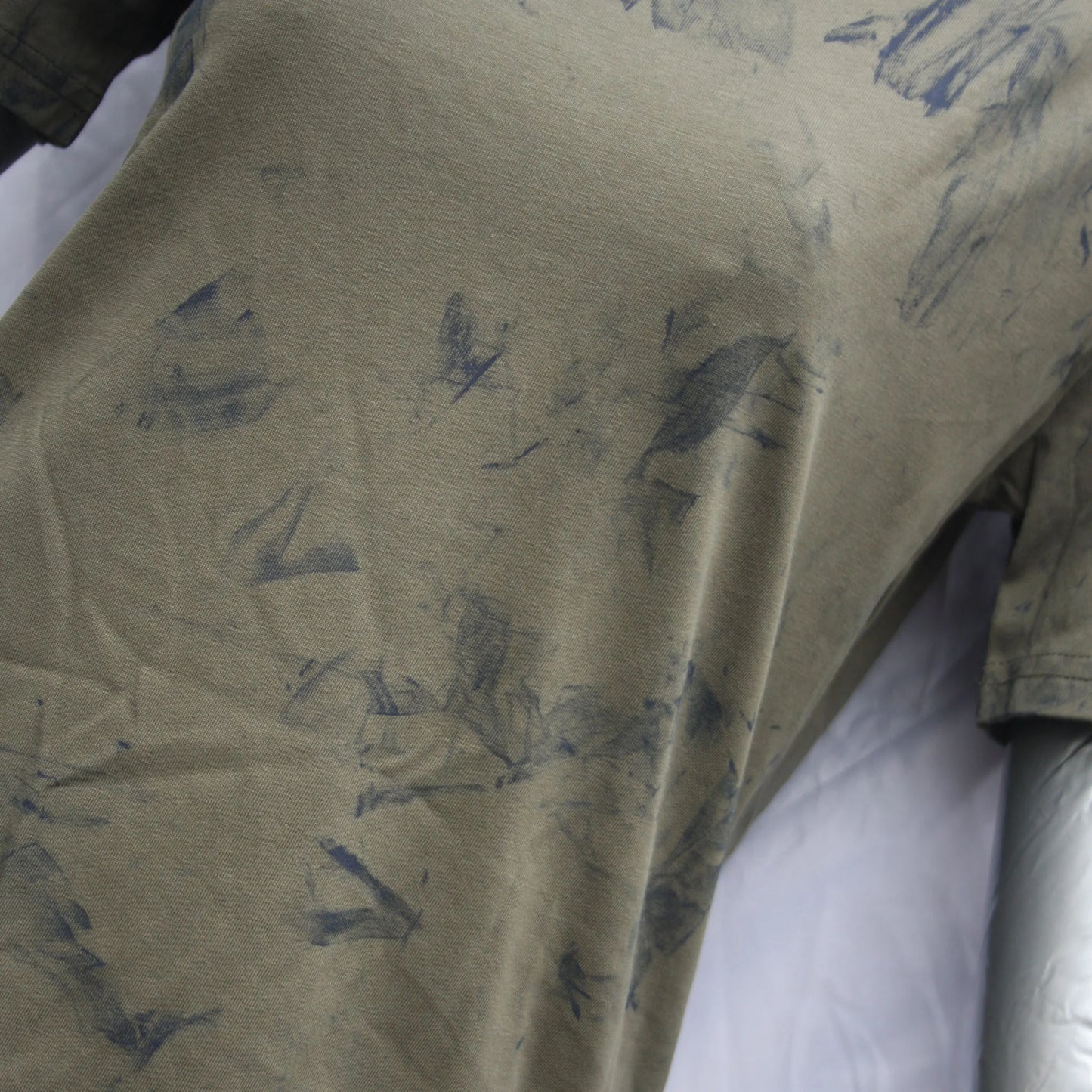 Messy Artist shirt, One of a kind, hand printed art shirt Khaki/Petrol Grey MA.Kh.XS1 | ElRat Designs