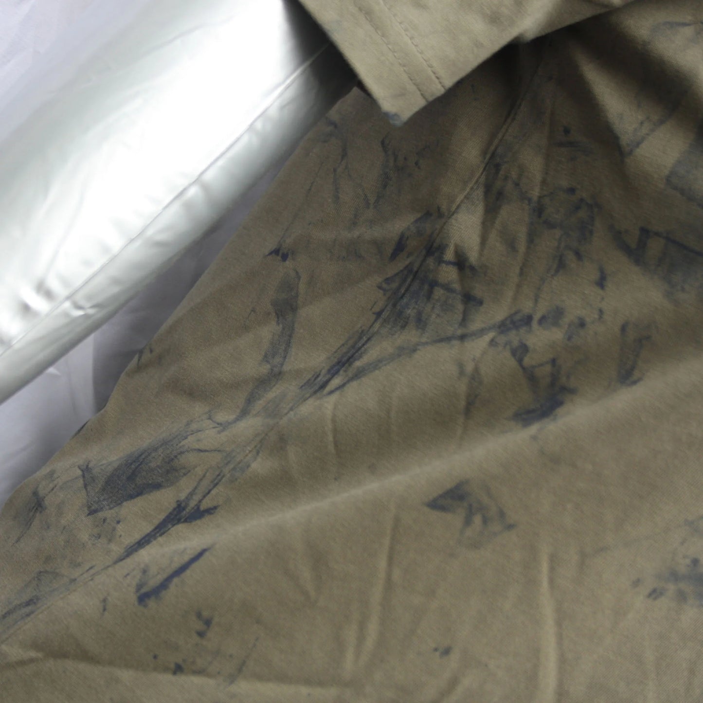 Messy Artist shirt, One of a kind, hand printed art shirt Khaki/Petrol Grey MA.Kh.XS1 | ElRat Designs