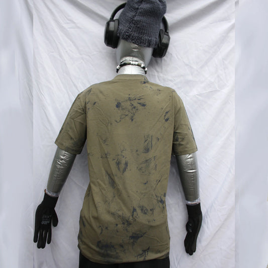 Messy Artist shirt, One of a kind, hand printed art shirt Khaki/Petrol Grey MA.Kh.XS1 | ElRat Designs