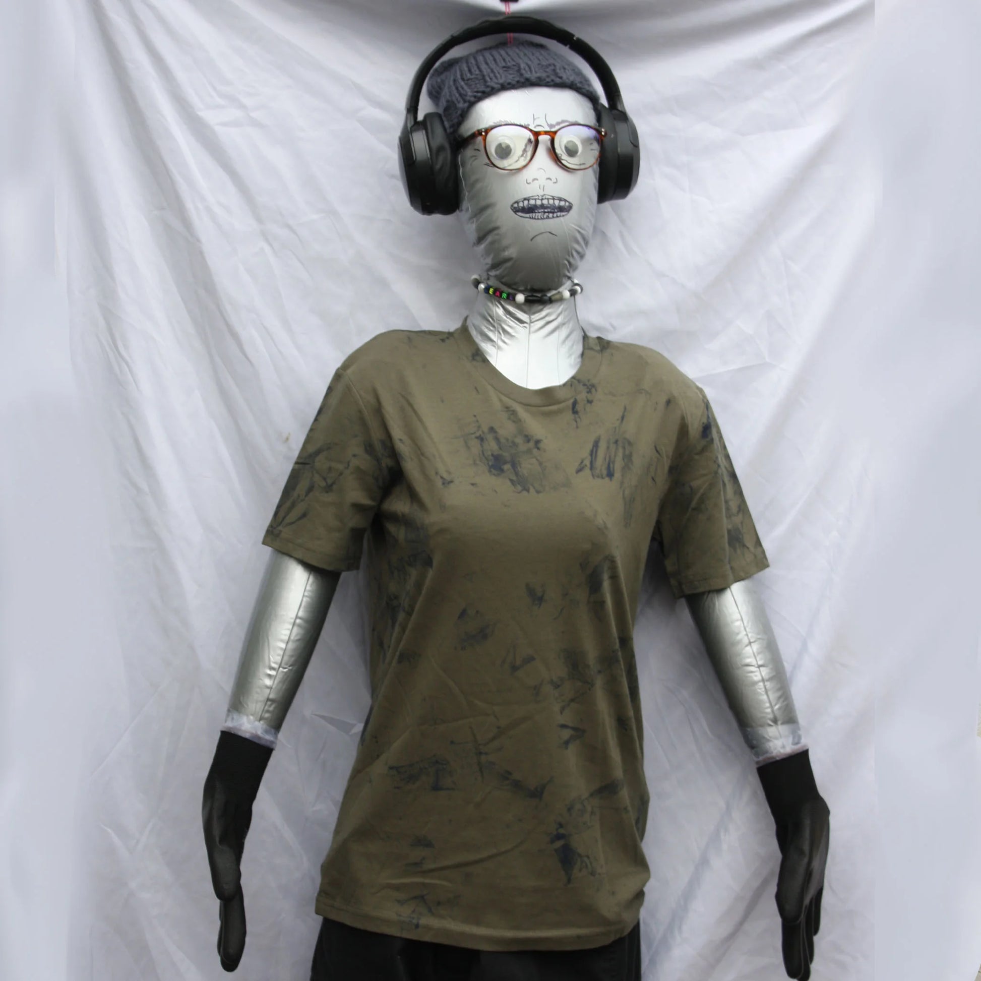 Messy Artist shirt, One of a kind, hand printed art shirt Khaki/Petrol Grey MA.Kh.XS1 | ElRat Designs