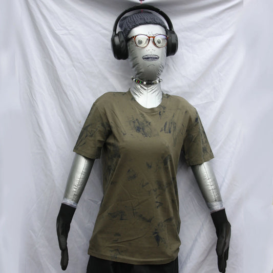 Messy Artist shirt, One of a kind, hand printed art shirt Khaki/Petrol Grey MA.Kh.XS1 | ElRat Designs