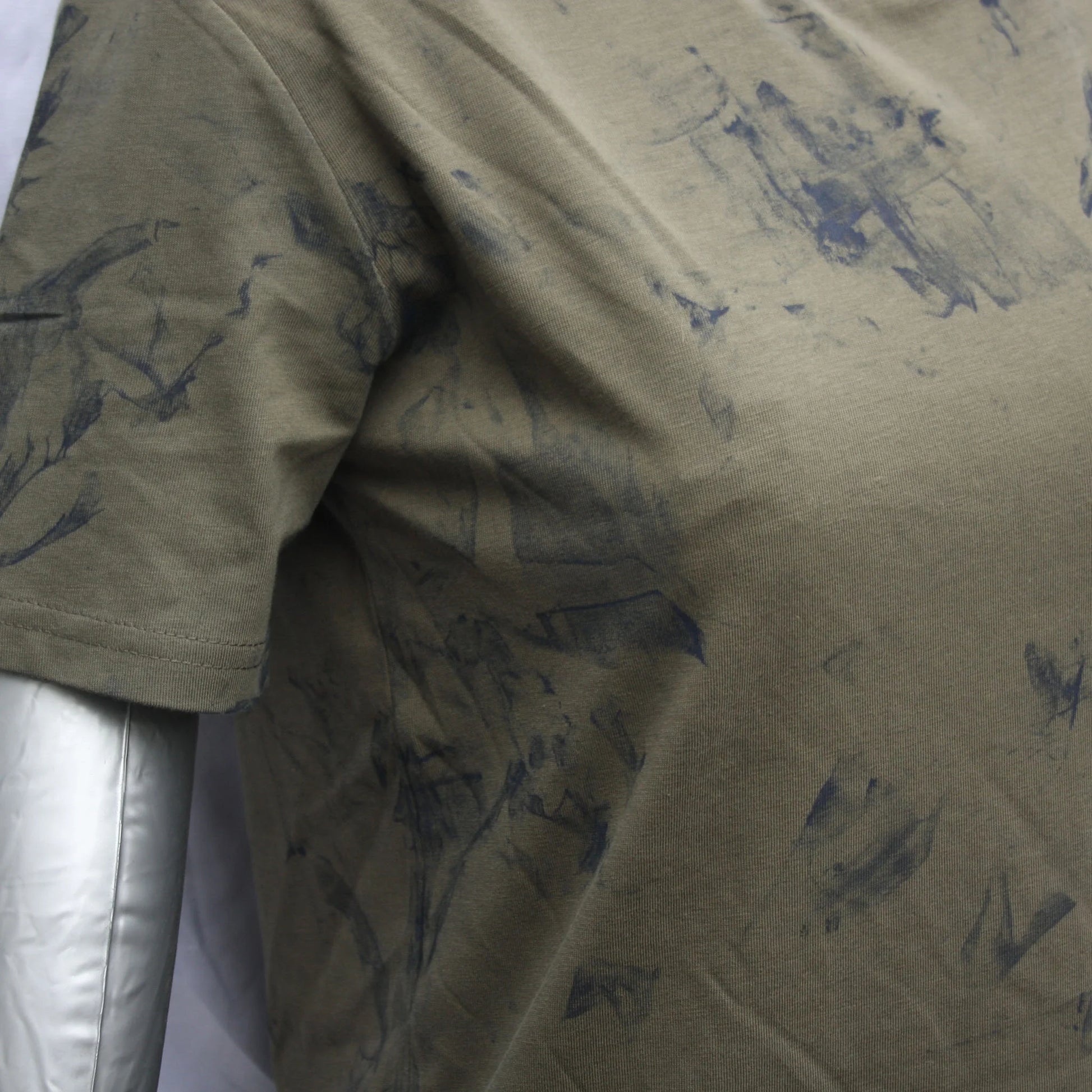 Messy Artist shirt, One of a kind, hand printed art shirt Khaki/Petrol Grey MA.Kh.XS1 | ElRat Designs