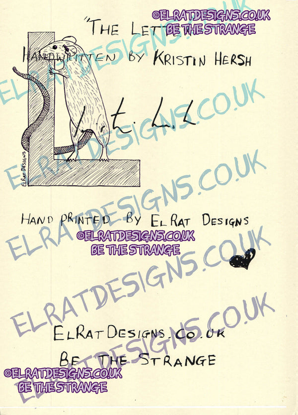 Kristin Hersh "The Letter" complete song lyrics Handwritten by Kristin Hersh, especially for ElRat Designs to bring you this beautiful print. Hand Printed using Archival ink on 300gsm card. Only from ElRat Designs - hero - elratdesigns.co.uk