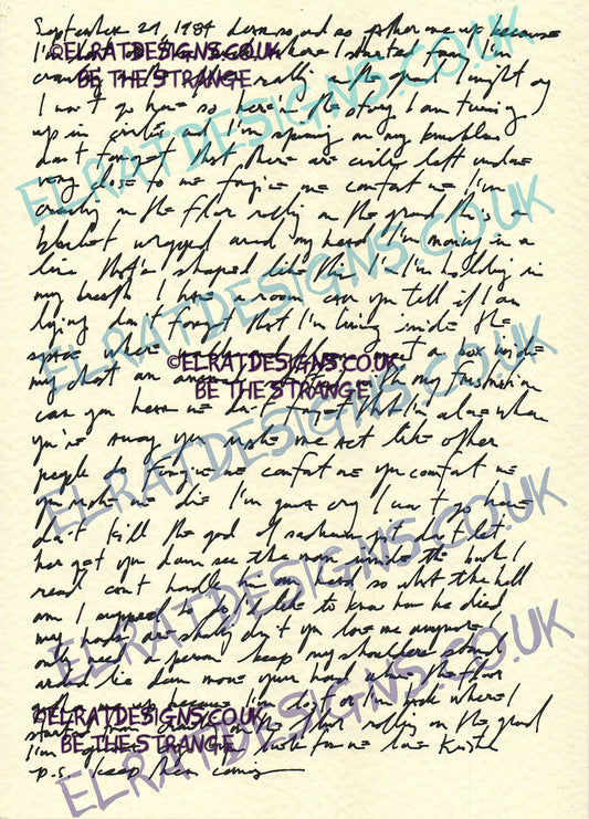 Kristin Hersh "The Letter" complete song lyrics Handwritten by Kristin Hersh, especially for ElRat Designs to bring you this beautiful print. Hand Printed using Archival ink on 300gsm card. Only from ElRat Designs - hero - elratdesigns.co.uk