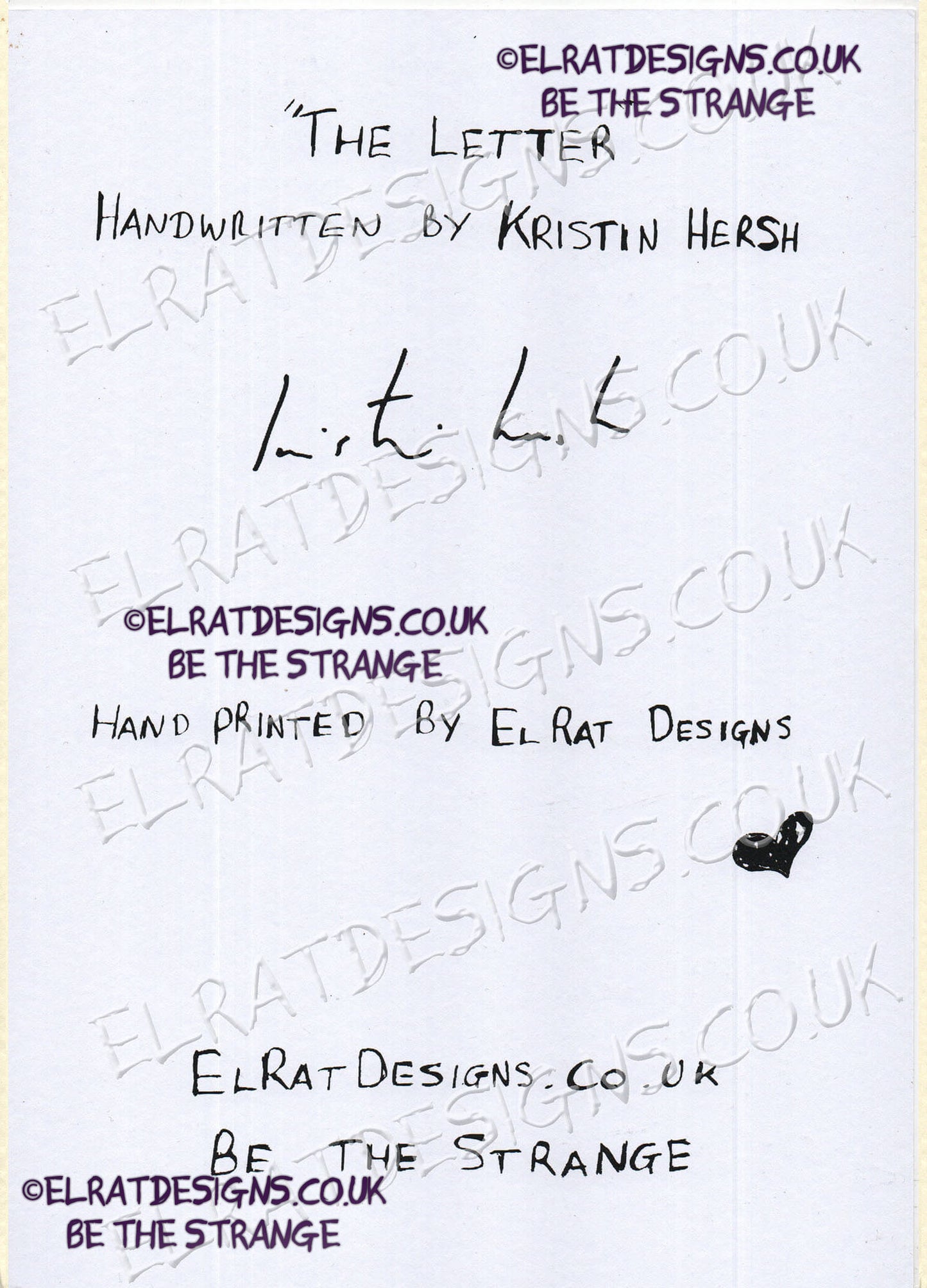 Kristin Hersh "The Letter" complete song lyrics Handwritten by Kristin Hersh, especially for ElRat Designs to bring you this beautiful print. Hand Printed using Archival ink on 300gsm card. Only from ElRat Designs - elratdesigns.co.uk