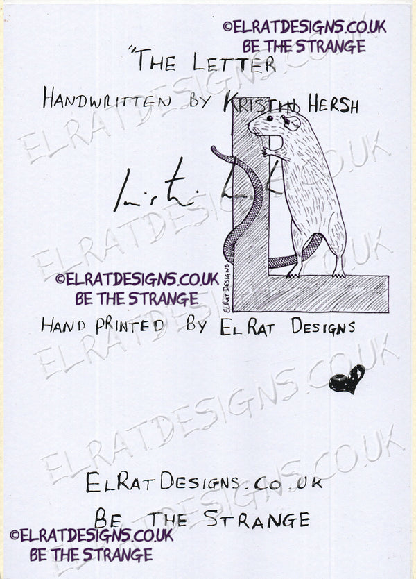 Kristin Hersh "The Letter" complete song lyrics Handwritten by Kristin Hersh, especially for ElRat Designs to bring you this beautiful print. Hand Printed using Archival ink on 300gsm card. Only from ElRat Designs - hero - elratdesigns.co.uk