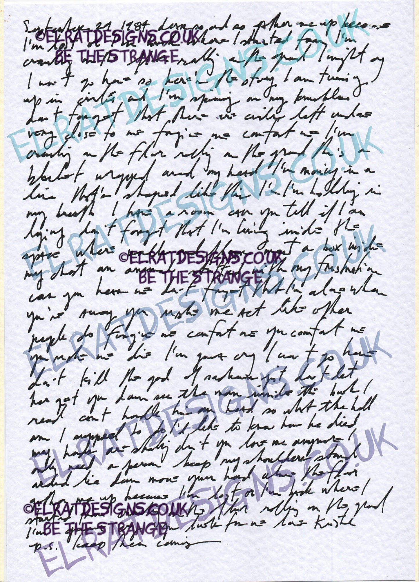 Kristin Hersh "The Letter" complete song lyrics Handwritten by Kristin Hersh, especially for ElRat Designs to bring you this beautiful print. Hand Printed using Archival ink on 300gsm card. Only from ElRat Designs - elratdesigns.co.uk