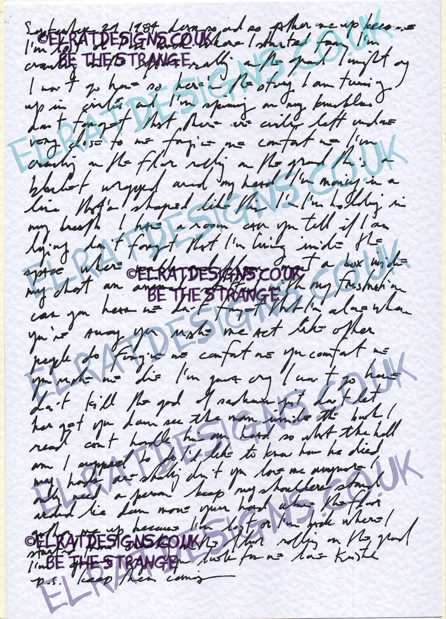 Kristin Hersh "The Letter" complete song lyrics Handwritten by Kristin Hersh, especially for ElRat Designs to bring you this beautiful print. Hand Printed using Archival ink on 300gsm card. Only from ElRat Designs - elratdesigns.co.uk