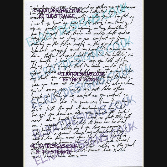 Kristin Hersh "The Letter" complete song lyrics Handwritten by Kristin Hersh, especially for ElRat Designs to bring you this beautiful print. Hand Printed using Archival ink on 300gsm card. Only from ElRat Designs - elratdesigns.co.uk