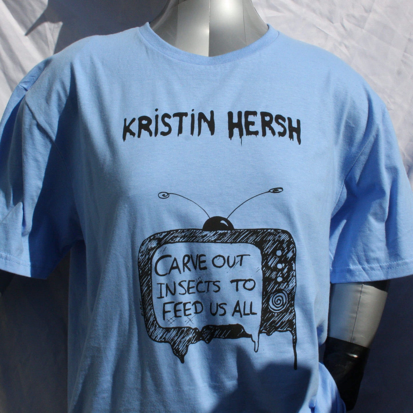 Kristin Hersh, 'Mississippi Kite' Painted TV tee - Screen printed t-shirt carolina blue black close