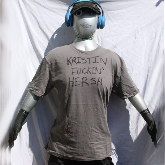 KFH 'Kristin F****n' Hersh' graffiti style screen printed t-shirt, black with bold, sharpie drawn lettering design
