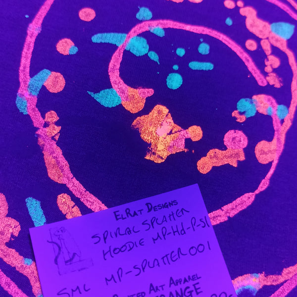 Spiral Splatter Print - Hand printed art Hoodie - Washed Purple Small MP.Hd.P.S1 | ElRat Designs