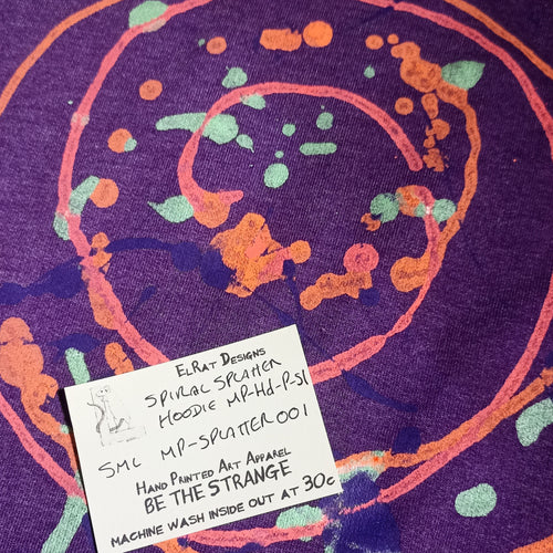 Spiral Splatter Print - Hand printed art Hoodie - Washed Purple Small MP.Hd.P.S1 | ElRat Designs