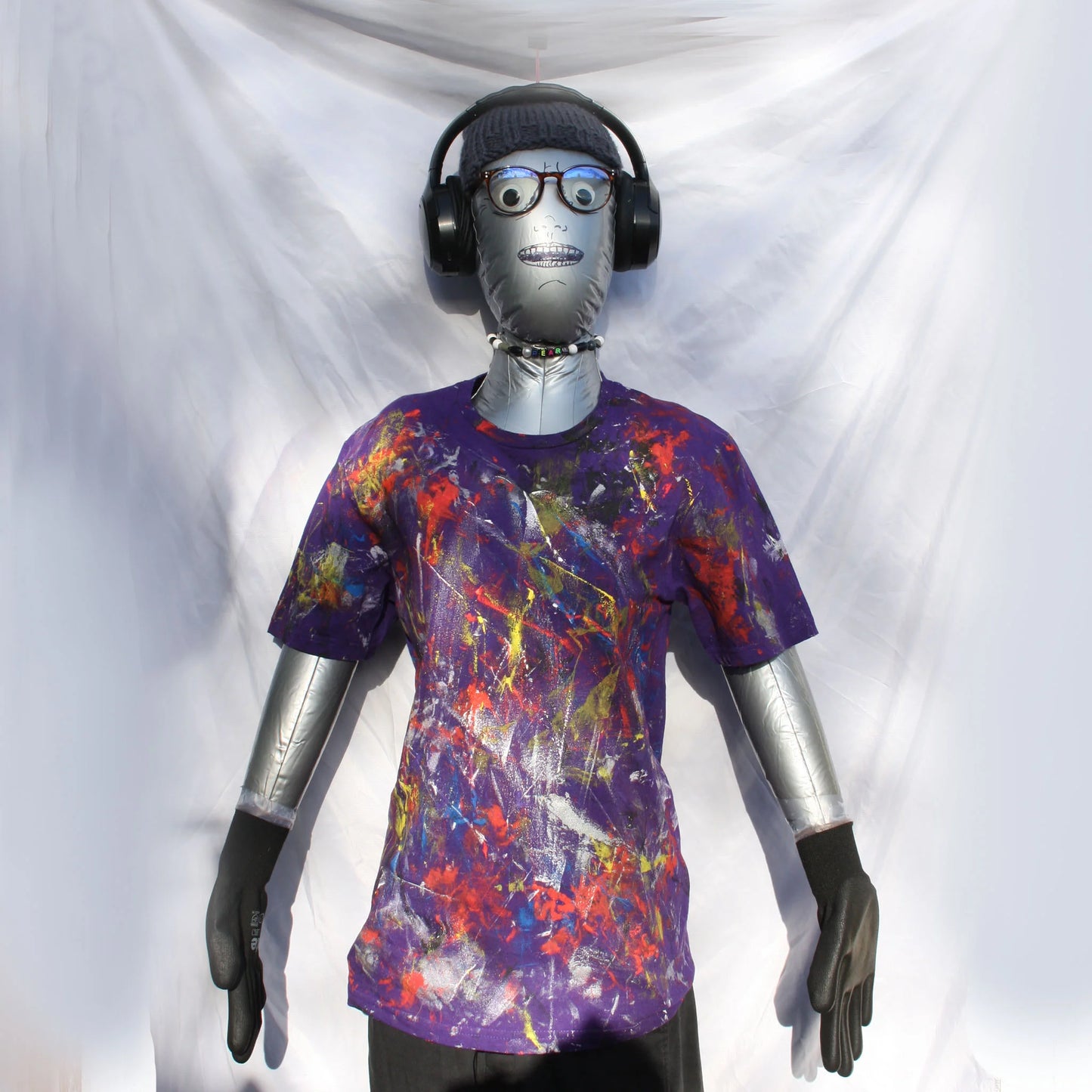 Messy Artist shirt, One of a kind, hand printed art shirt Purple Small MA.Pu.S1 | ElRat Designs