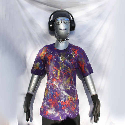 Messy Artist shirt, One of a kind, hand printed art shirt Purple Small MA.Pu.S1 | ElRat Designs