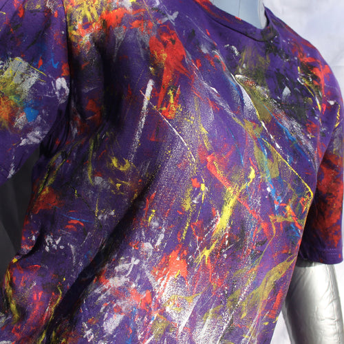 Messy Artist shirt, One of a kind, hand printed art shirt Purple Small MA.Pu.S1 | ElRat Designs