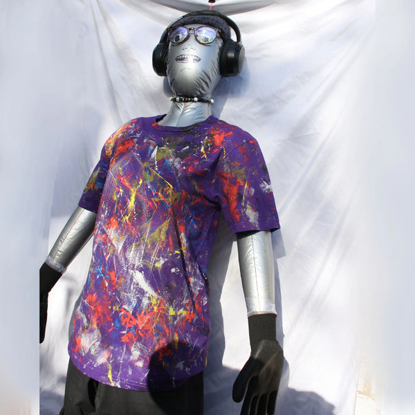 Messy Artist shirt, One of a kind, hand printed art shirt Purple Small MA.Pu.S1 | ElRat Designs