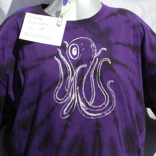 Octoclops Hand-Drawn Cephalopod Tee - Xtra Large #1 Misprint - Purple/Black Tie-Dye | ElRat Designs