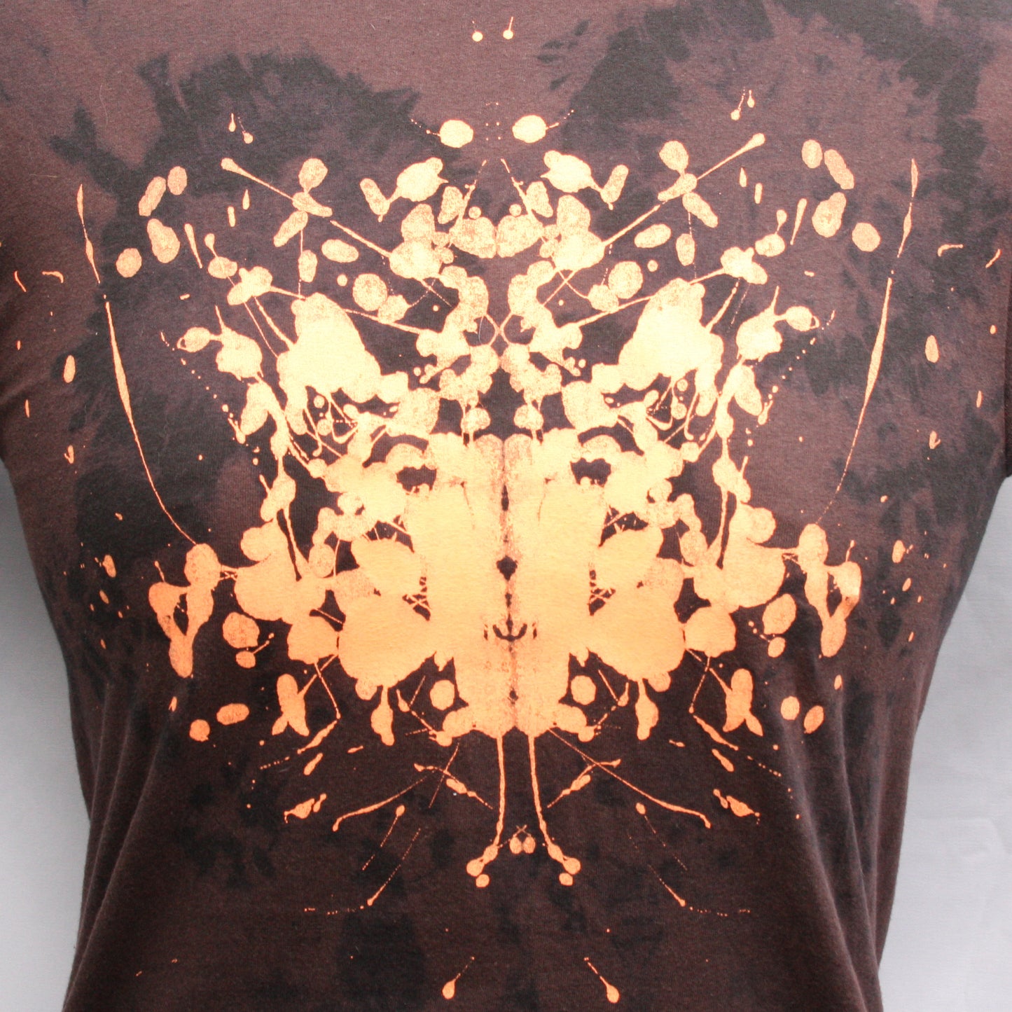 Rorschach, Black Reverse Tie Dye cotton T-Shirt with Fluorescent Orange ink blot  - S #1 (RB RTD Flo S1) ElRat Designs