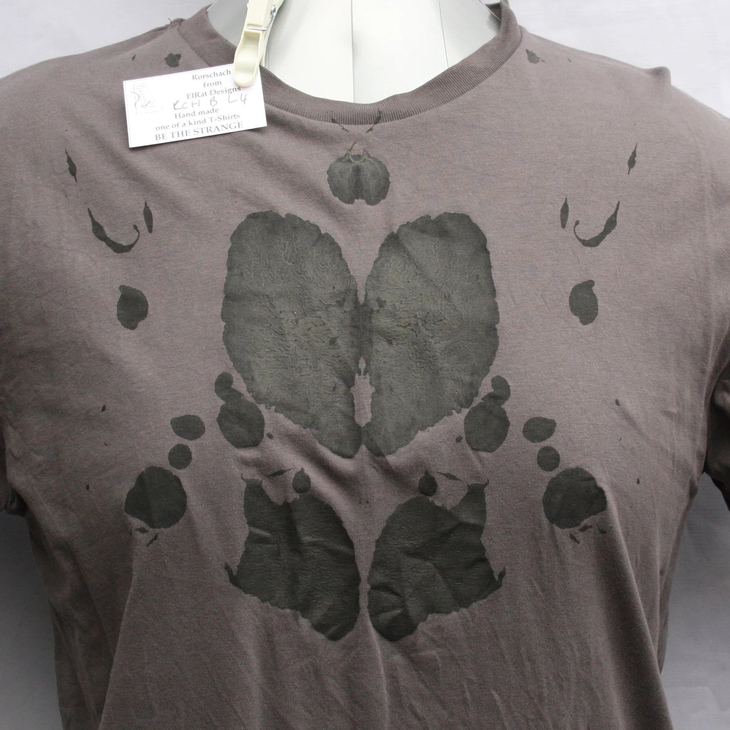 Rorschach, Charcoal cotton T-Shirt with Black ink blot - Large #4 (RCH B L4)