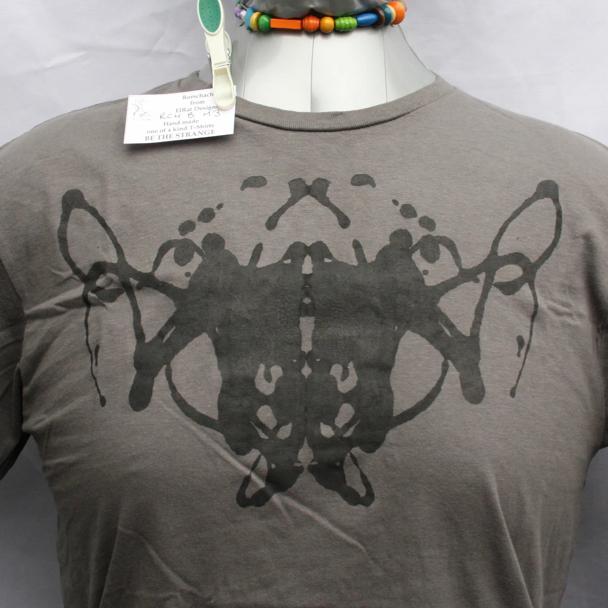 Rorschach, Charcoal cotton T-Shirt with Black ink blot - Medium #3 (RCH B M3)