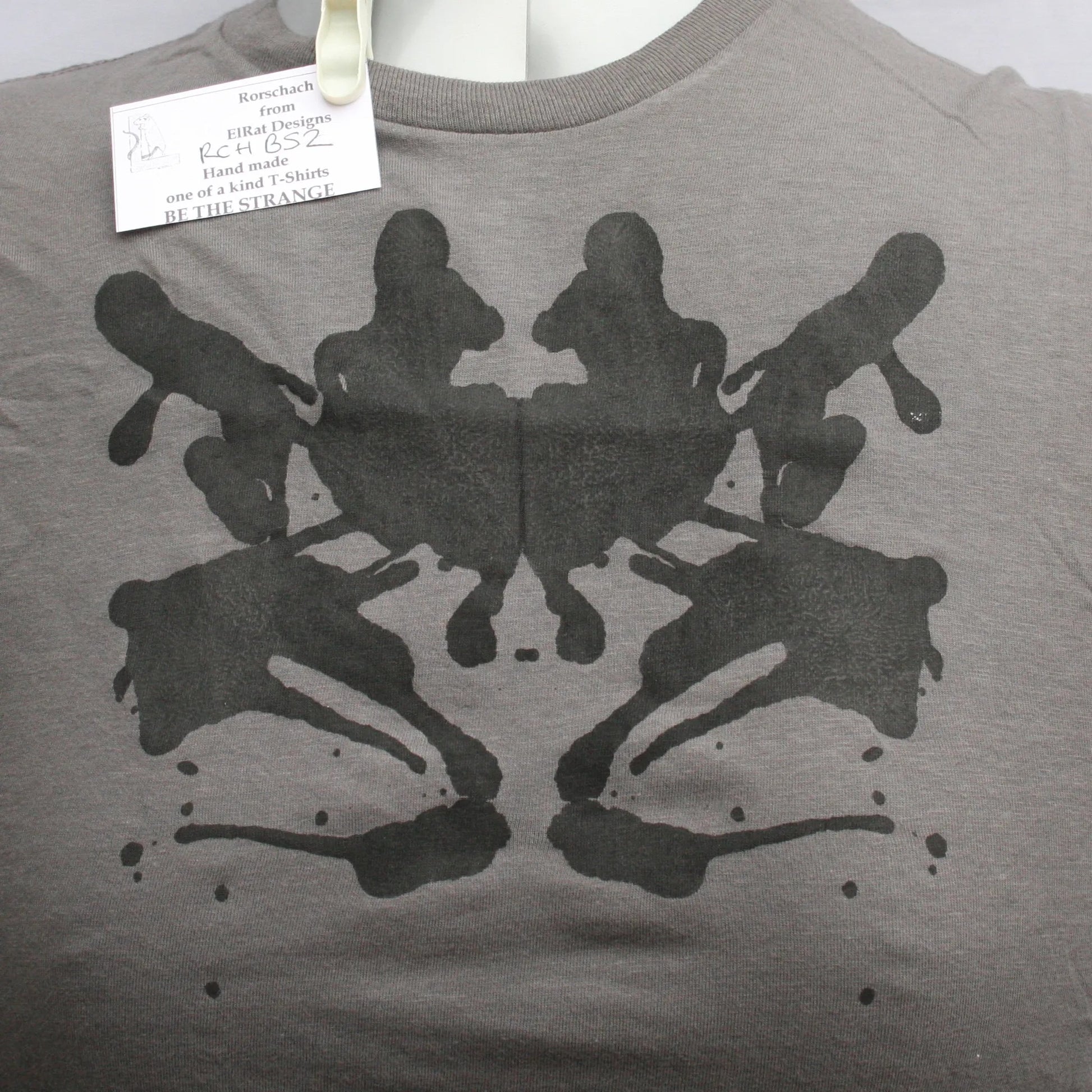 Rorschach, Charcoal cotton T-Shirt with Black ink blot  - Small #2 (RCH B S2)