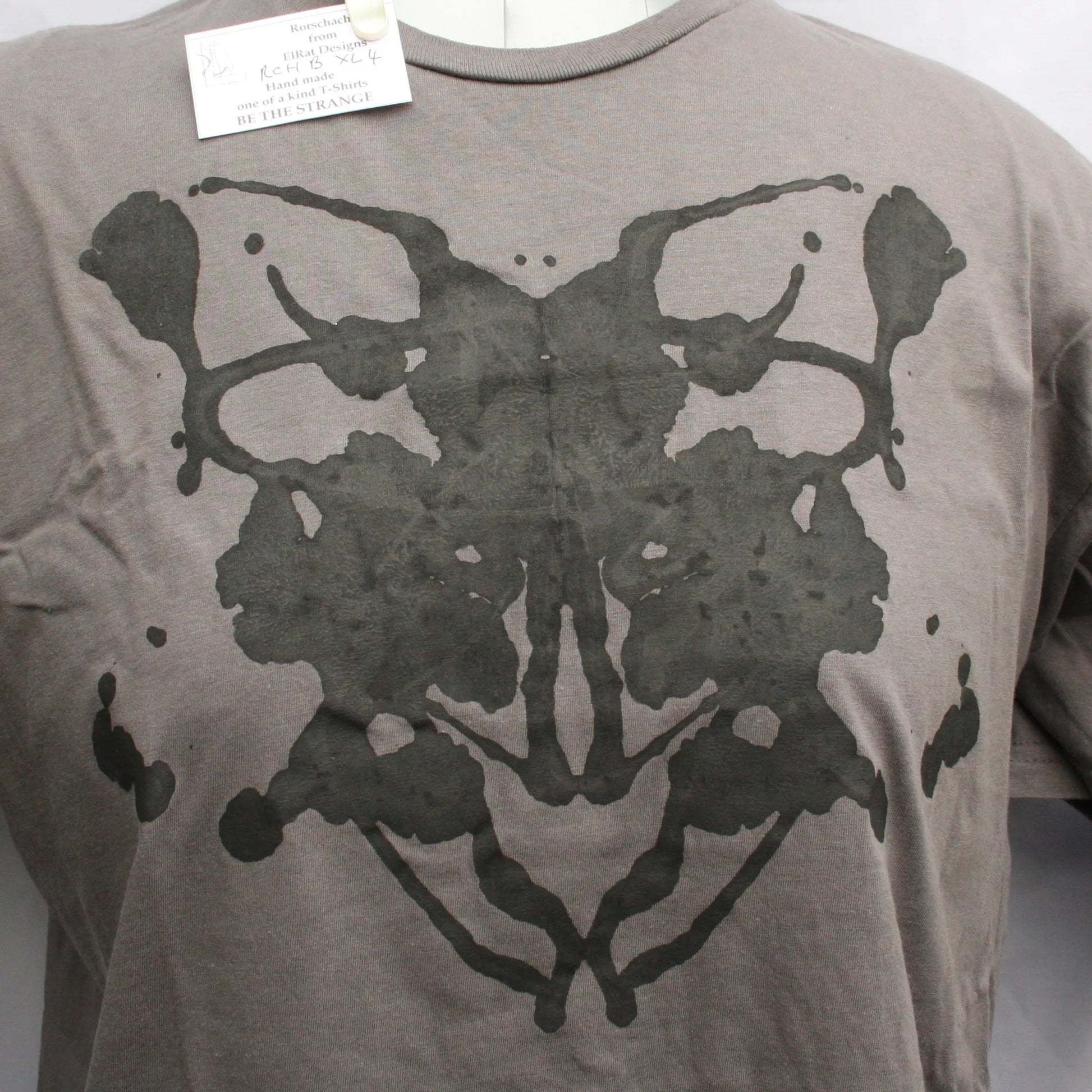 Rorschach, Charcoal cotton T-Shirt with Black ink blot  - XL #4 (RCH B XL4)