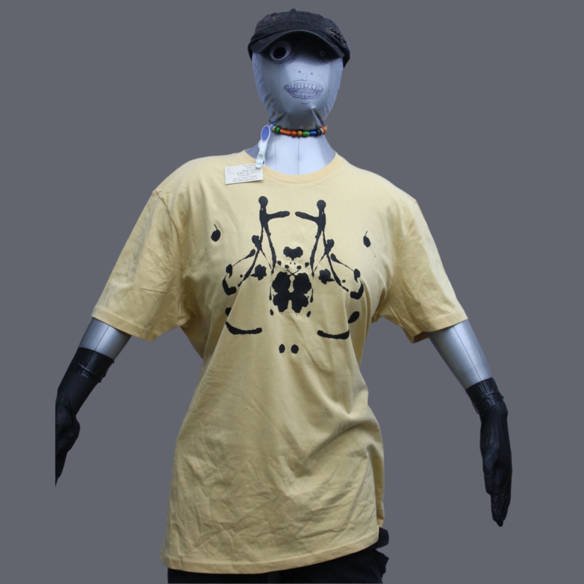 Rorschach, Pale Yellow cotton T-Shirt with Black ink blot  - 3XL #1 (RPY B 3XL1)