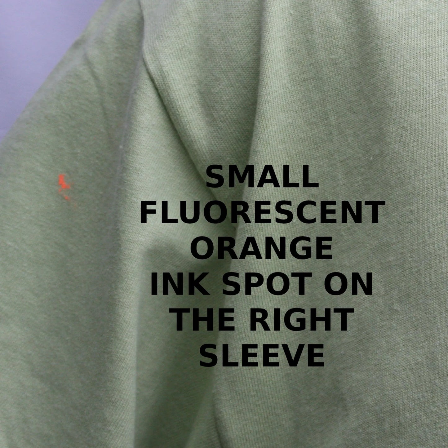 small fluorescent ink spot on the right sleeve. Rorschach, Pistachio green cotton T-Shirt with Black ink blot  - L #2 (RPis B L2)