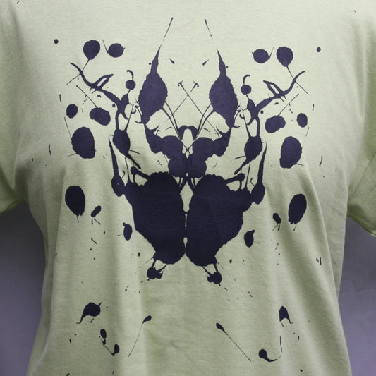 Rorschach, Pistachio green cotton T-Shirt with Black ink blot  - L #2 (RPis B L2)