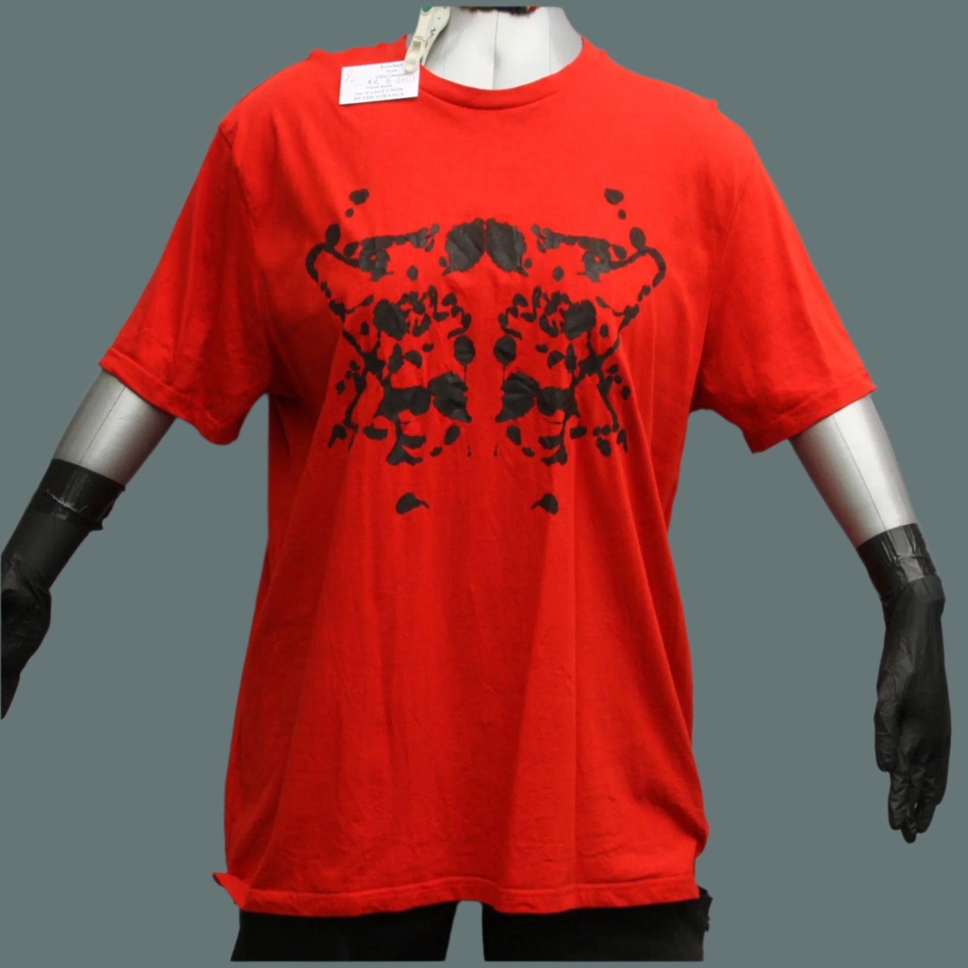 Rorschach, Red cotton T-Shirt with Black ink blot  - 3XL #1 (RR B 3XL1)