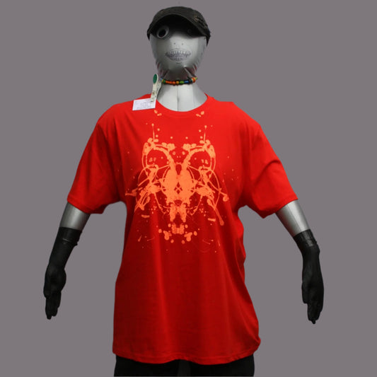 Rorschach, Red cotton T-Shirt with Fluorescent Orange ink blot  - 3XL #1 (RR FlO 3XL1)
