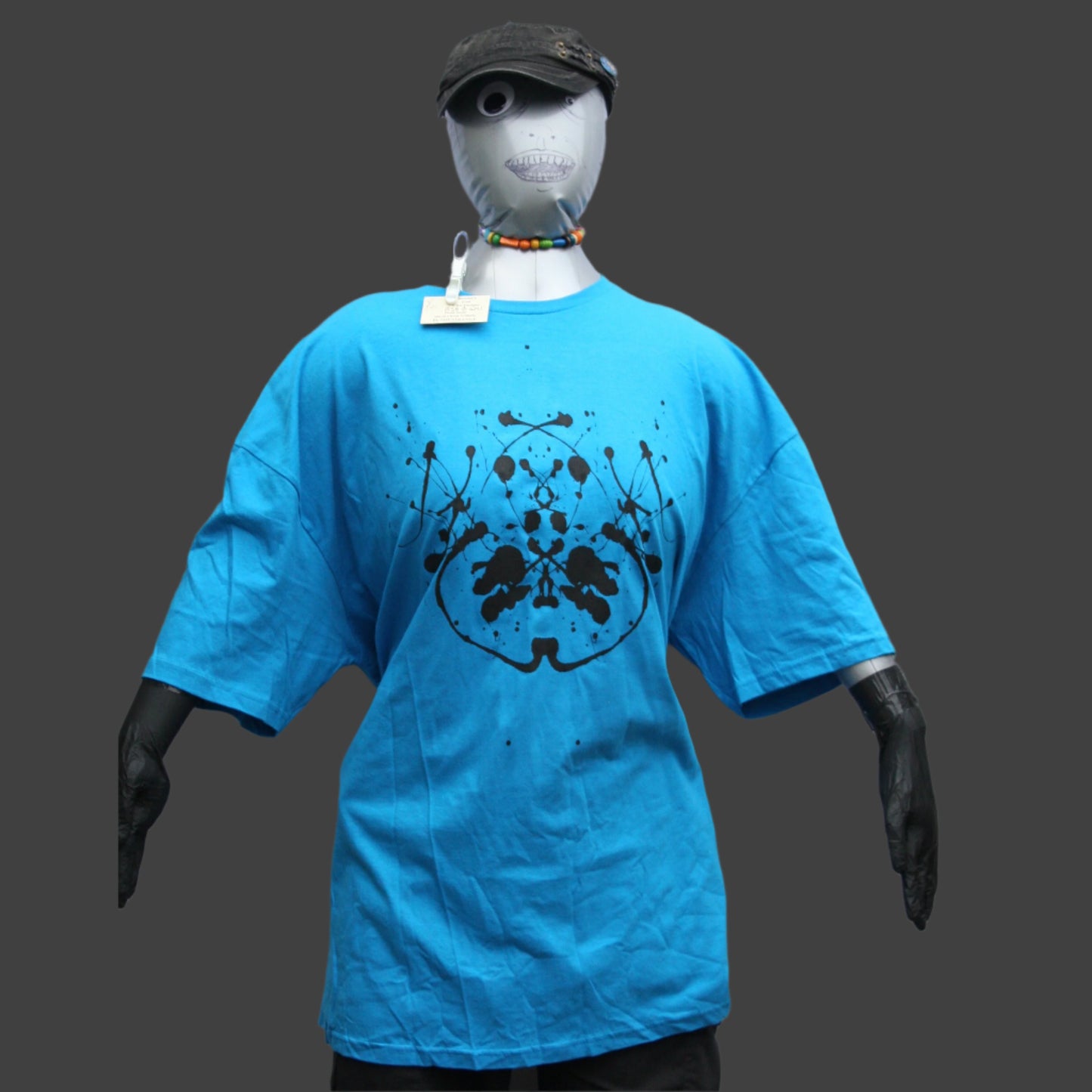 Rorschach, Sapphire Blue cotton T-Shirt with Black ink blot  - 4XL #1 (RSB B 4XL1) from ElRat Designs